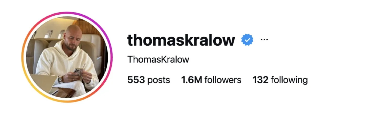 Инстаграм Thomas Kralow, 1,6 миллиона подписчиков